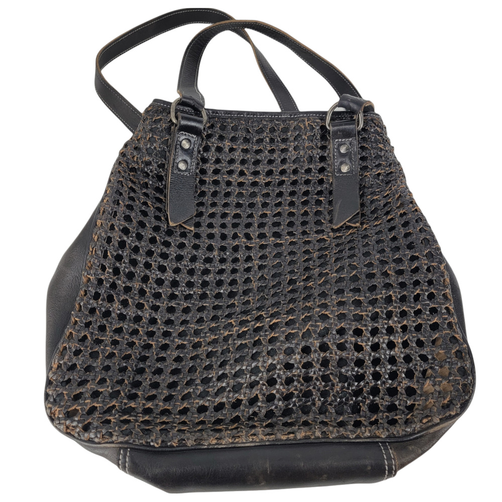 Bed Stu Black Woven Leather Tote